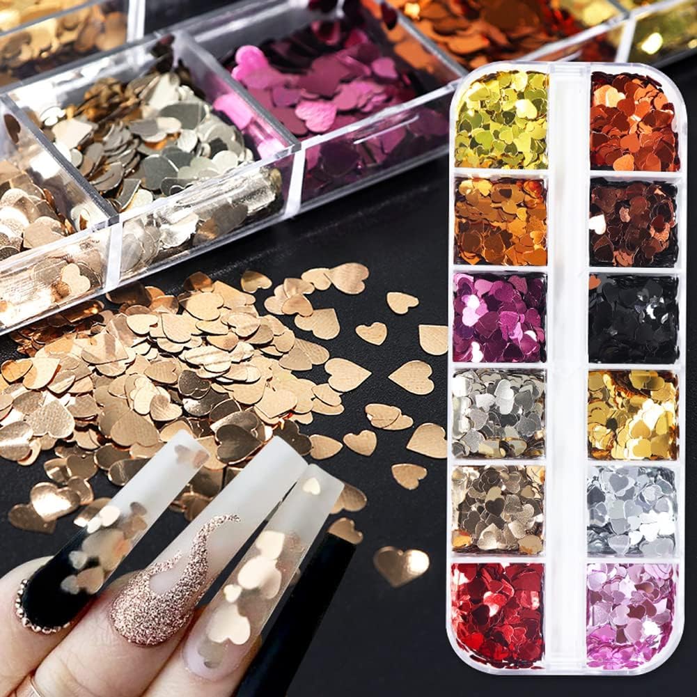forme de coeur Nail Sequins Glitter,Coeur Nail Art Paillettes,Ongle Paillettes,Paillettes Holographiques Colorées 3D Ongles Paillettes Nail Art Décorations pour Femmes Filles Paillette Ongles Nail Art
