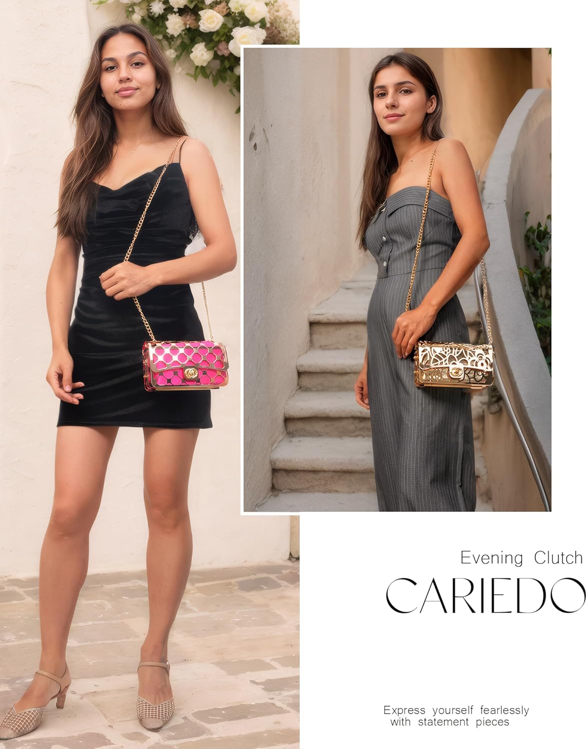 CARIEDO Women Evening Bag Elegant Clutch Purse Exquisite Velvet Metal Hollow out Handbags Prom Wedding Party - Image 6