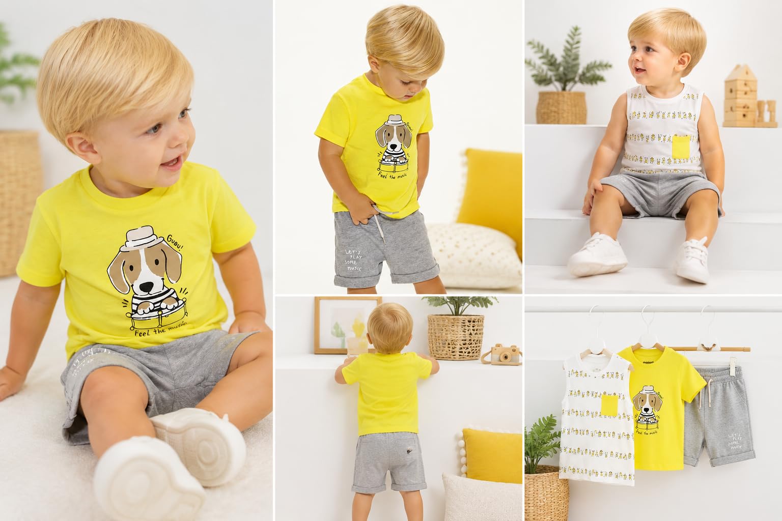 Generico Completo Neonato 3 Pezzi Estivo Cotone con Shorts 6-24 Mesi