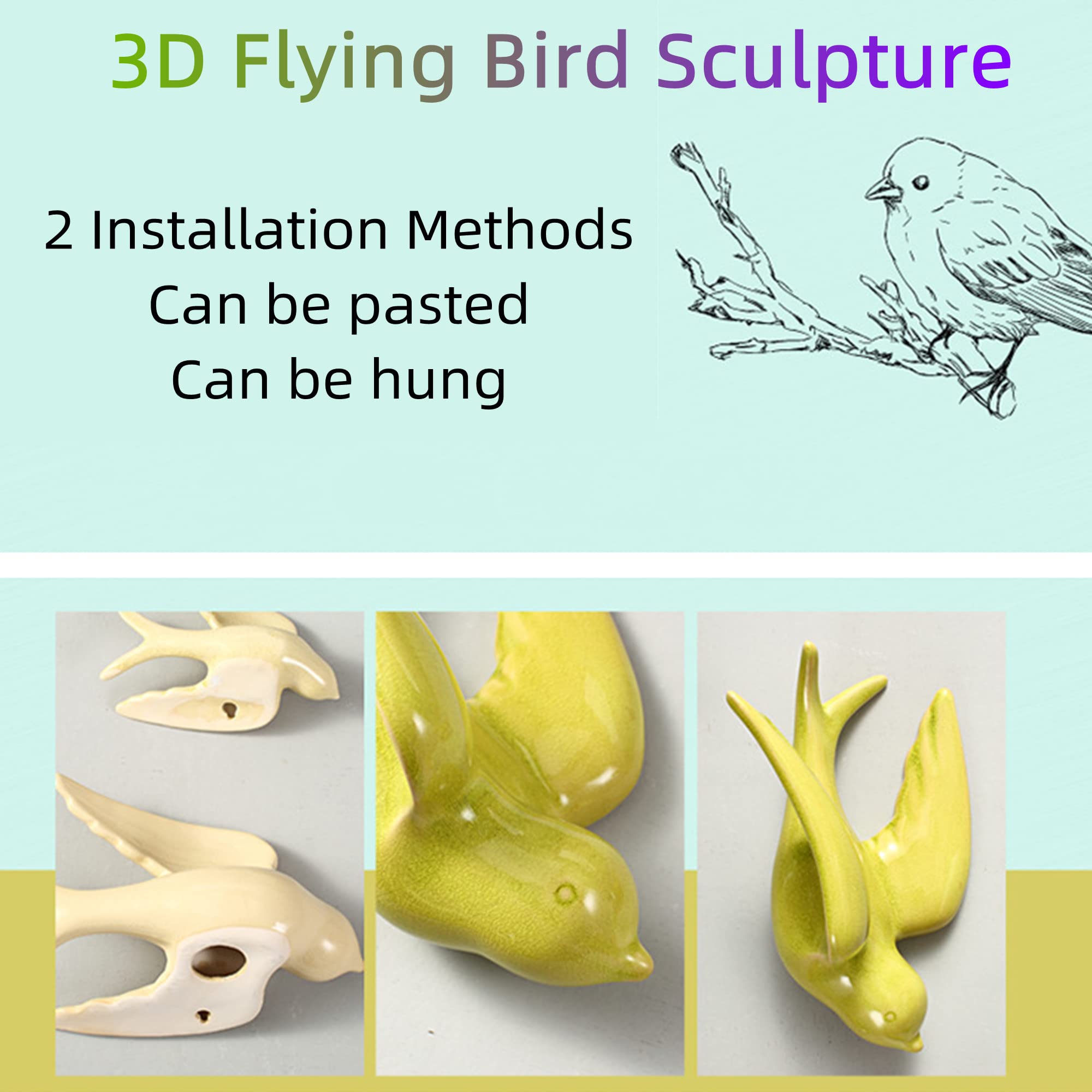 yuksok Céramique Suspendu Hirondelles Oiseaux Décoration Murale 3D Sculpture Rétro Européenne pour Salon Salle à Manger L