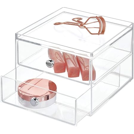 Mini Cassettiera Trasparente 9 Cassetti Per Trucchi E Gioielli - Organizer Da Scrivania In Plastica, Impilabile, Rosa Carne