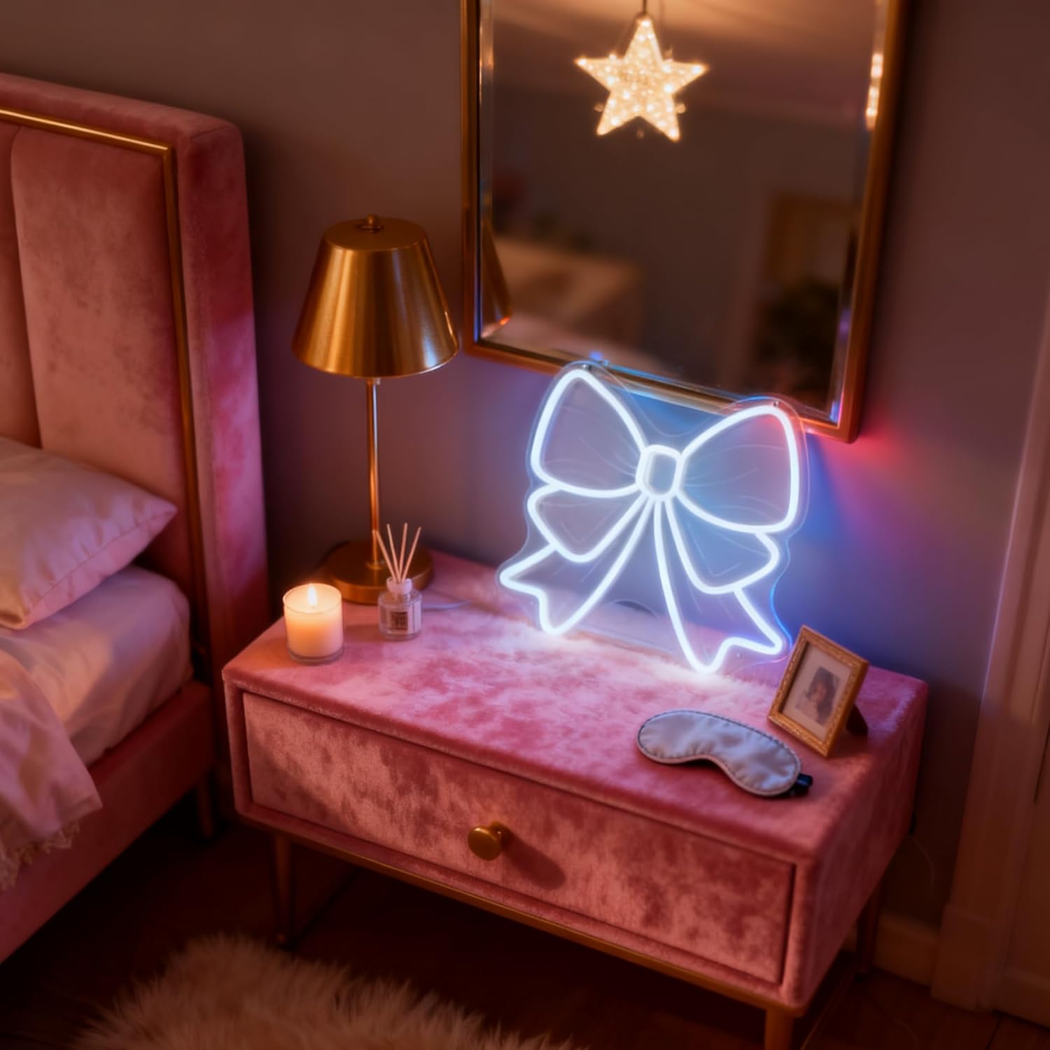 White Bow LED Neon Sign, Ribbon Bow Shape Accent USB Powered Decorative Neon Light for Girl Bedroom Dorm Living Room Party Wall Table Girly Theme Decor, 15 x 13.4 In