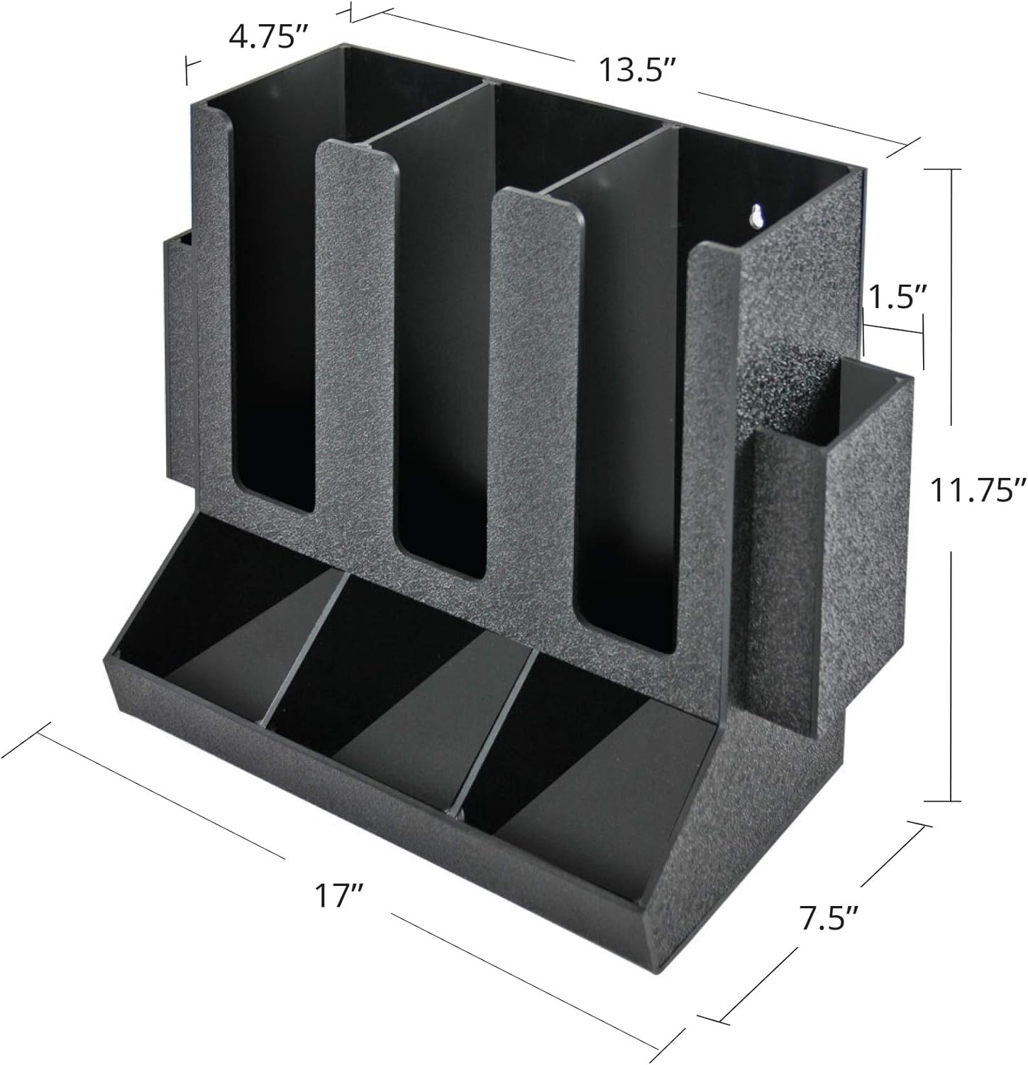 Azar Displays 400322 Black Eight Compartment Two-tiered Condiment Organizer with Black Front