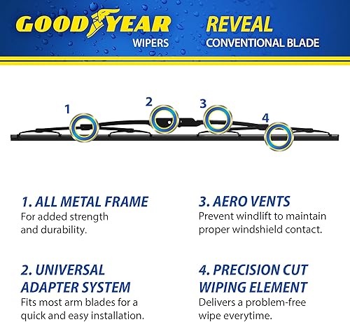 Miniatura 4 de Goodyear Reveal - Limpiaparabrisas convencional de 26 pulgadas, resistente al óxido, con adaptador universal, paquete de 1 unidad