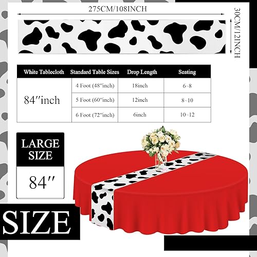 Miniatura 9 de Oudain Juego de 20 manteles redondos color rosa de 84 pulgadas, camino de mesa de vaca de 12 x 108 pulgadas, fundas de plástico desechables,