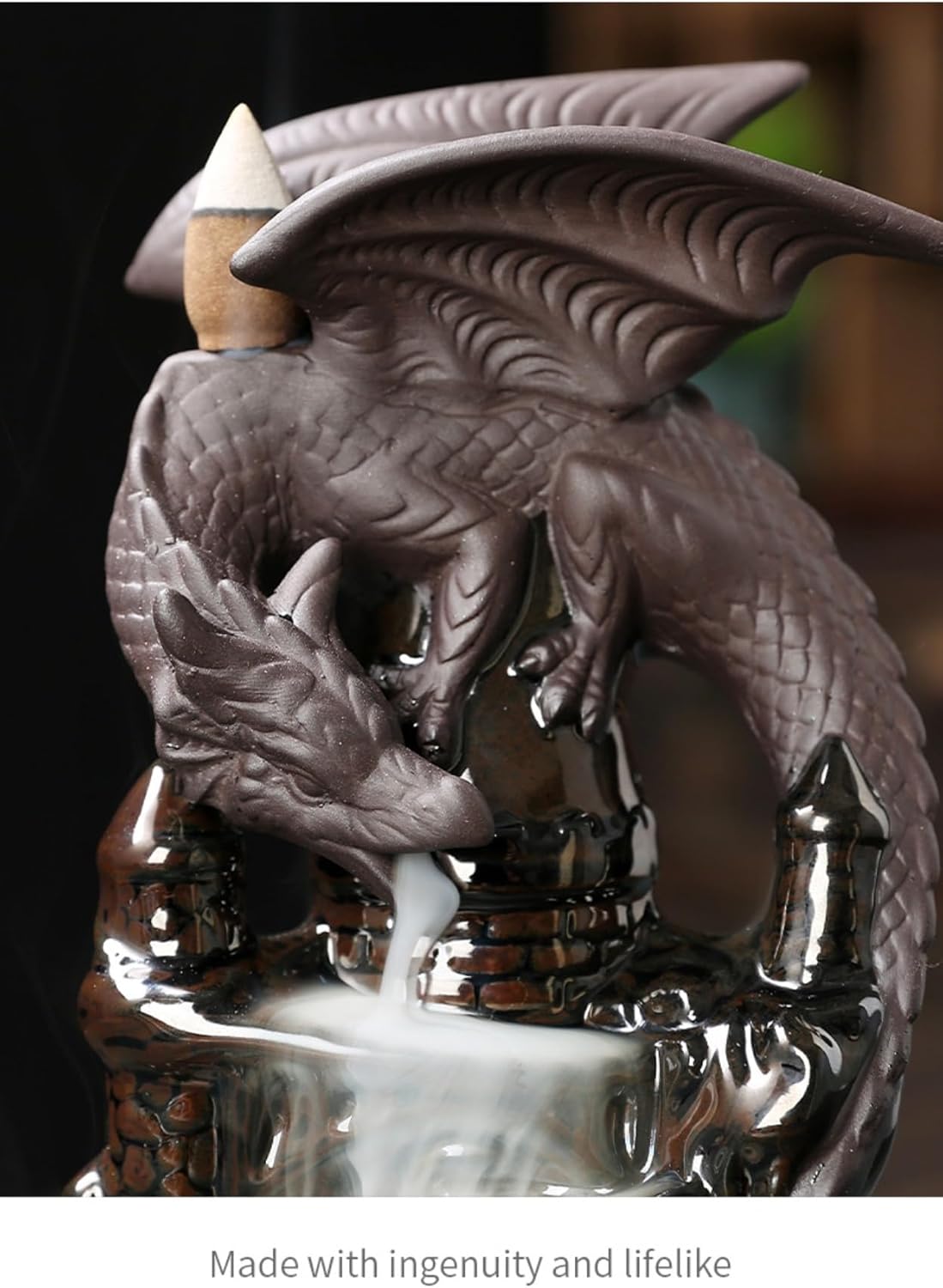 Ceramic Sandalwood Backflow Incense Burner Creative Fly Loong Waterfall Smoke Incense Holder Stick Burner for Home Yoga Temple Decoration