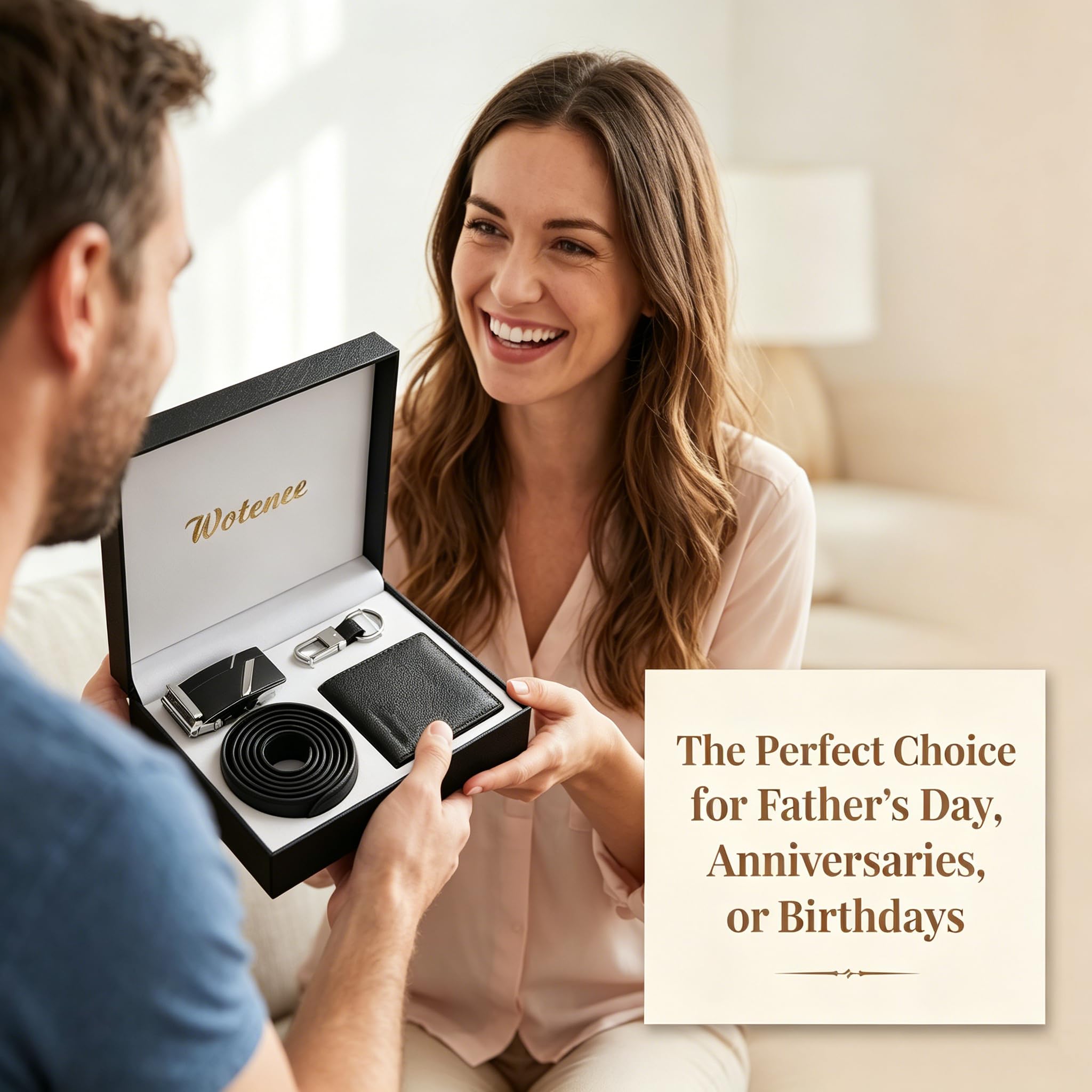 Cadeau Homme Ceinture Portefeuille Coffret Anniversaire Papa Pere Mari Copain Saint Valentin Fete des Peres Cadeau Noel (Noir)