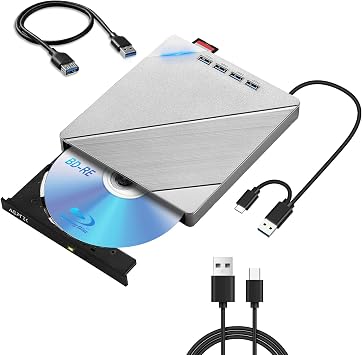 2026 New Blu-ray Drive, External Blu-ray Dri, USB 3.0 & Type-C Connections, BD/CD/DVD Player, Read/Write, Blu-ray Player, Multifunctional, Thin, Lightweight, External Blu-ray Drive, BD Drive, External