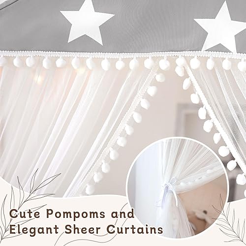 Miniatura 6 de Tienda de campaña para niños con alfombra, tienda de campaña grande con cortinas de puerta de pompones, casa de juegos para niños para niñas y