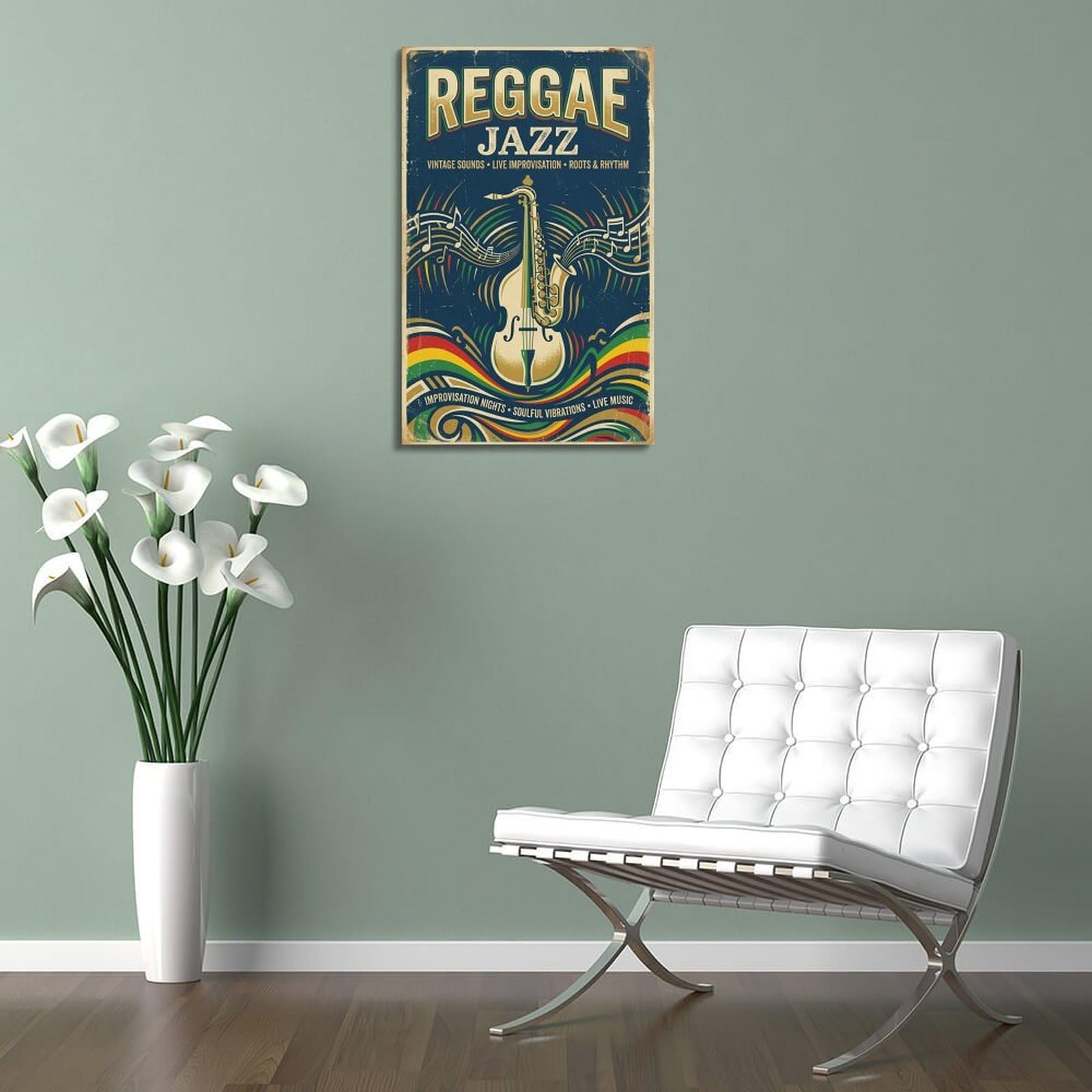 XKUGA Poster con stampa su tela con musica jazz reggae, sassofono violoncello, decorazione artistica da parete moderna, ideale per famiglia, grotta degli uomini, sala giochi, camera da letto di