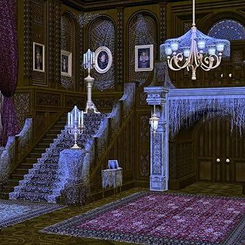 Amazon 8 8フィート ハロウィン お化け屋敷 写真撮影用 古代の城 インテリア階段 クモの巣 ヴィンテージ写真背景ブース撮影小道具 Jervie バックペーパー 背景布