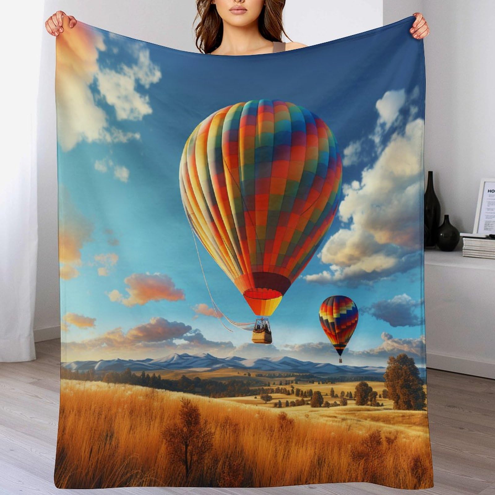 Couverture plaid montgolfière en flanelle polaire douce pour canapé et lit 130x150cm