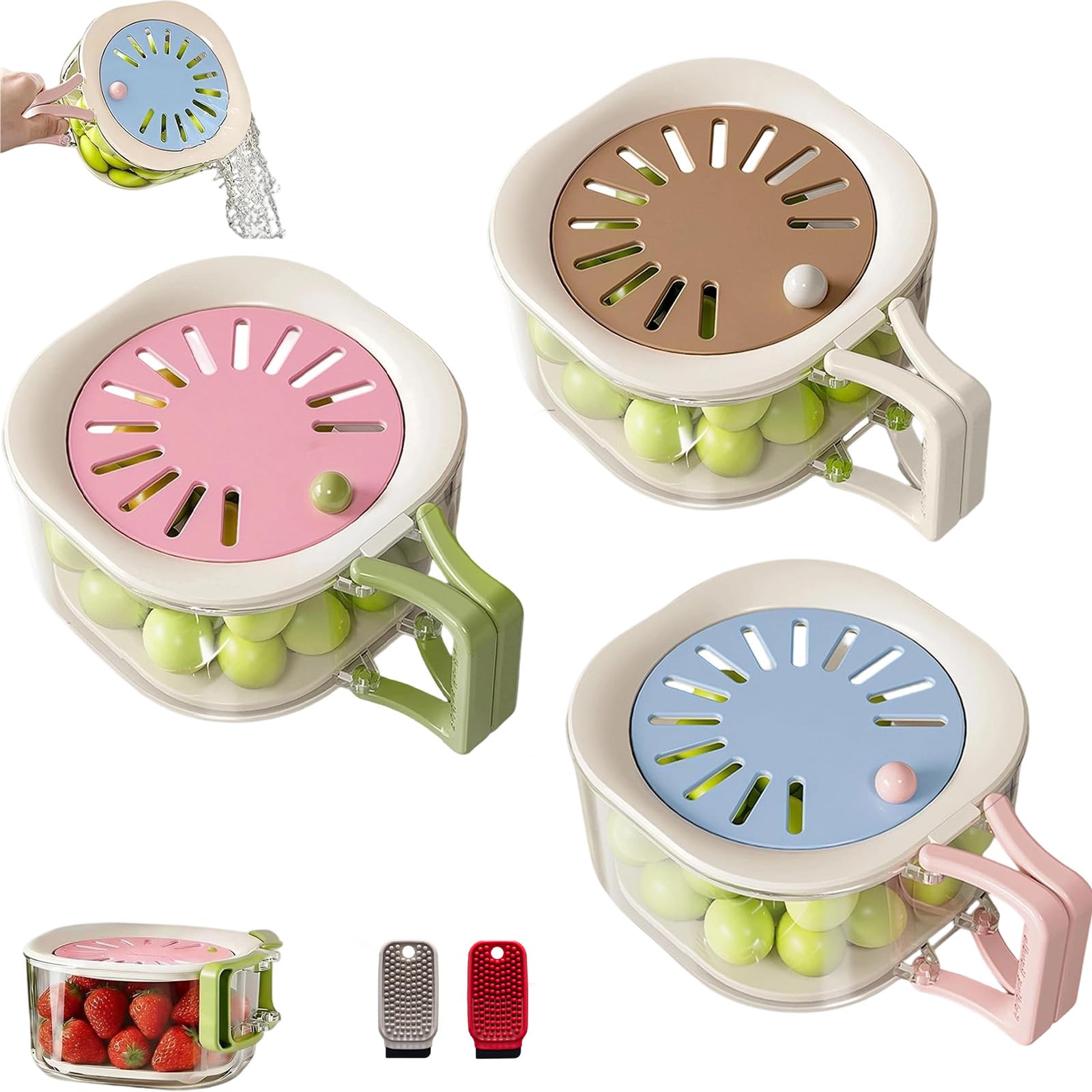 2-in-1 Fruchtsiebbehälter mit Deckel, Obstwaschbehälter mit Sieb, tragbares Sieb, umschaltbarer Abfluss-Aufbewahrungskorb, geeignet für den täglichen Heimgebrauch (Set)