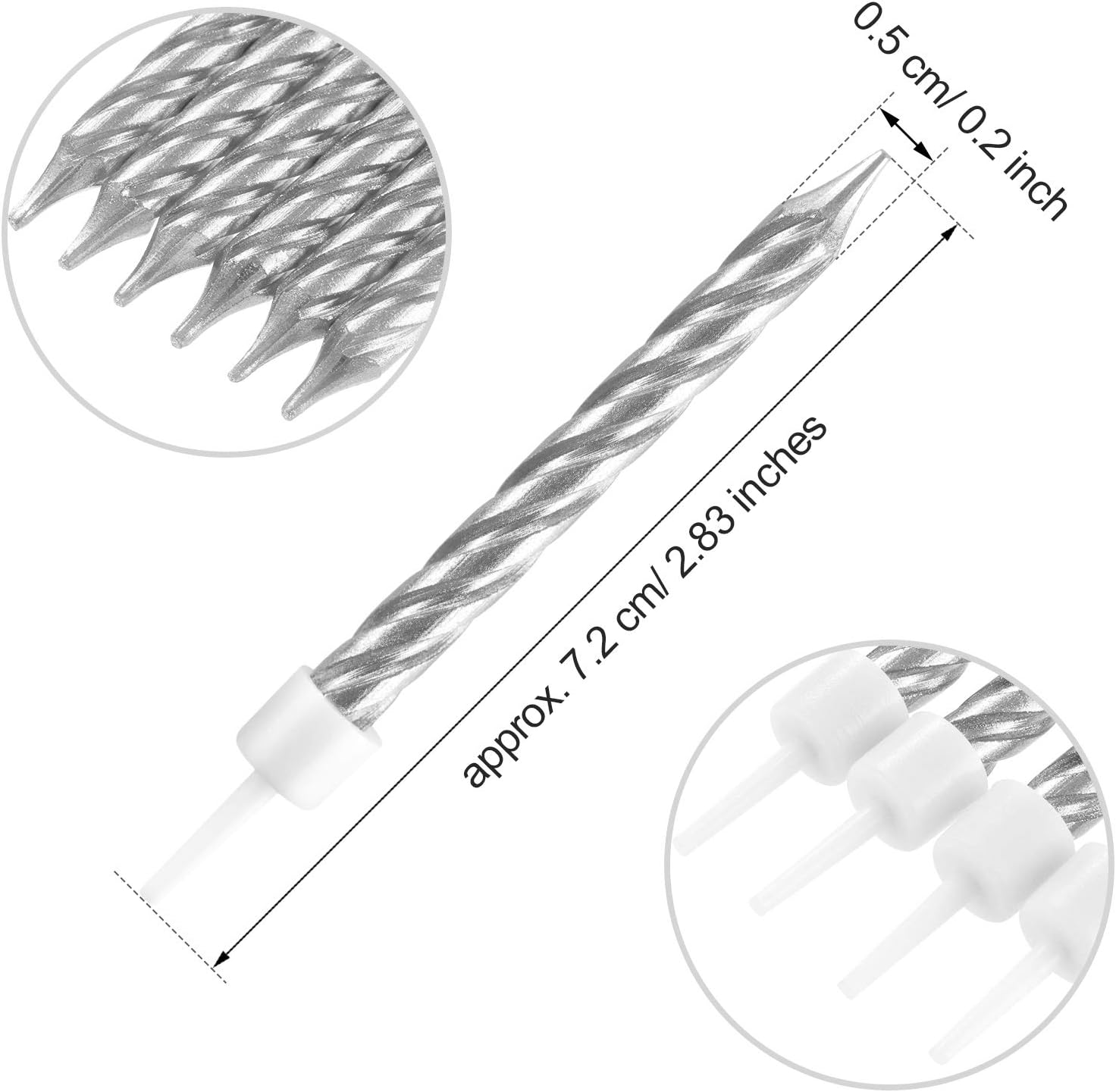 Blulu 50 Pieces Spiral Birthday Candles Metallic Cake Cupcake Candles for Birthday Wedding Party Decorations(Silvery) - Image 3