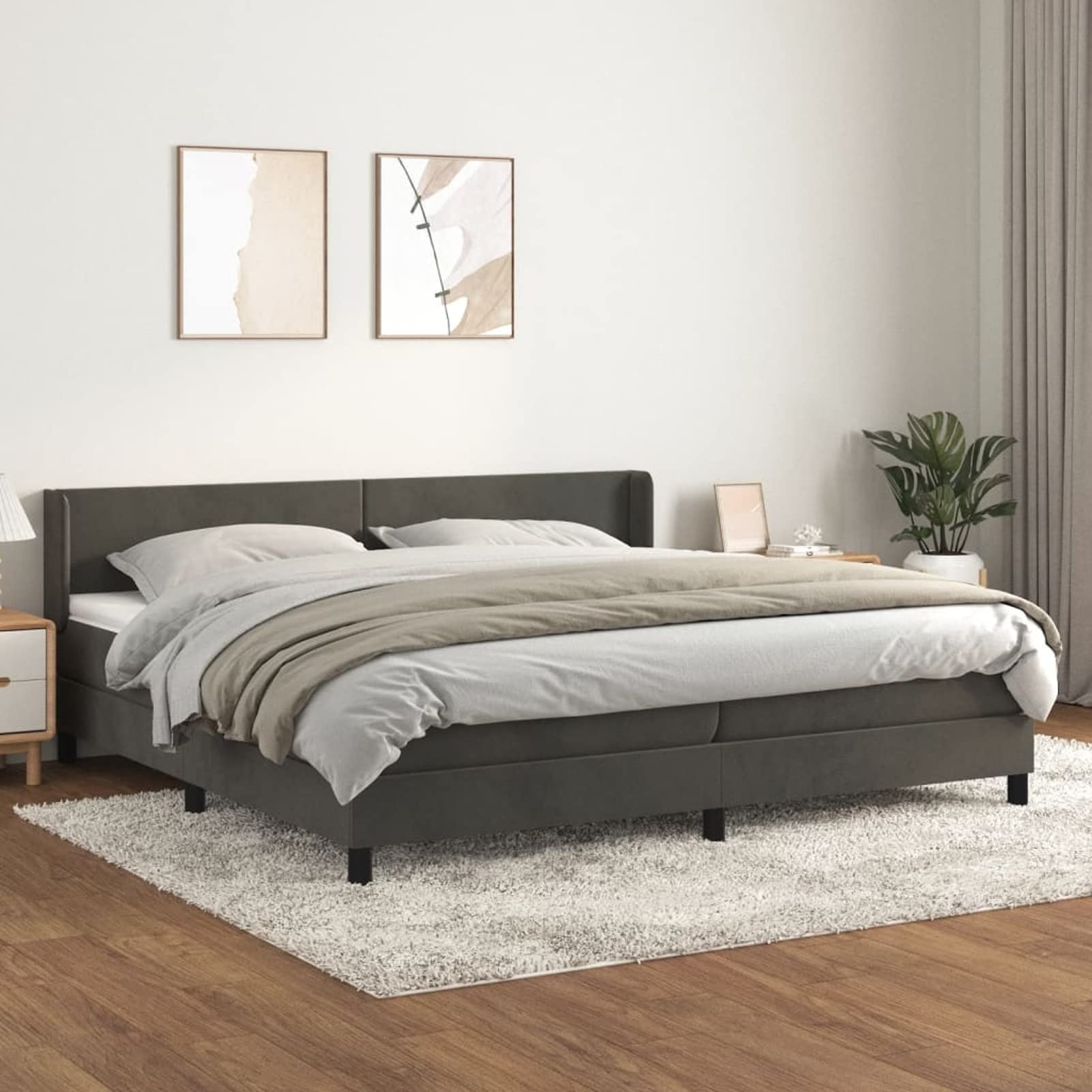 Gecheer Letto Matrimoniale,a Molle,con Materasso,Design Semplice,in Velluto,Grigio Scuro,con Testiera,200x200 cm,Letto con Materasso a Molle Matrimoniale,Letto in Velluto,Letto con Materasso