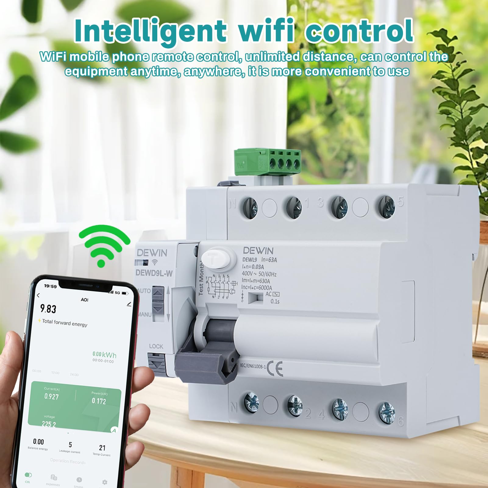 DEWIN Wlan FI Schutzschalter Dreipolig, FI Schalter mit Wiedereinschaltgerät Schließen und Öffnen Können über App im Automatischen Modus Gesteuert Werden 4P 63A 30mA AC 400V