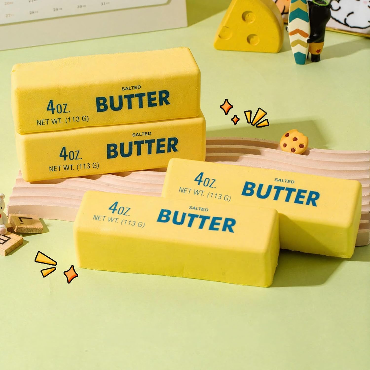 Butter Squishy Fidget Toys Slow Rising Squeeze Toy, Giant Butter Stick Squishy Cheese Toy, Big Squishies Stress Relief Fidgets for Adults Desk Toy (1)