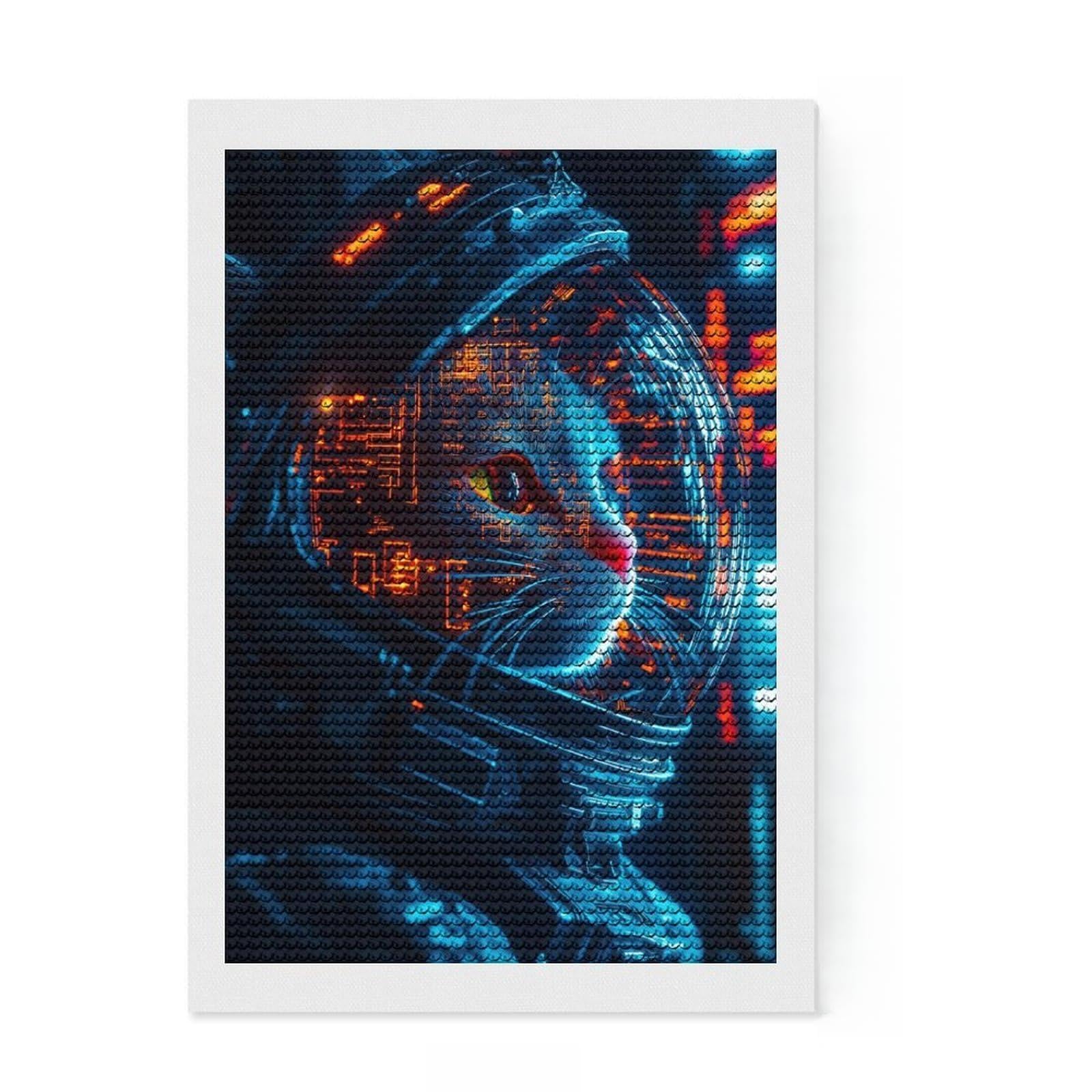Junmoney Visionary Cat Astronaut 5D Diamond Painting Kit 8"x12", Round Gems, Aesthetic Room Decor, Seasonal Gift Choice, Gift Idea, Leisure Activity