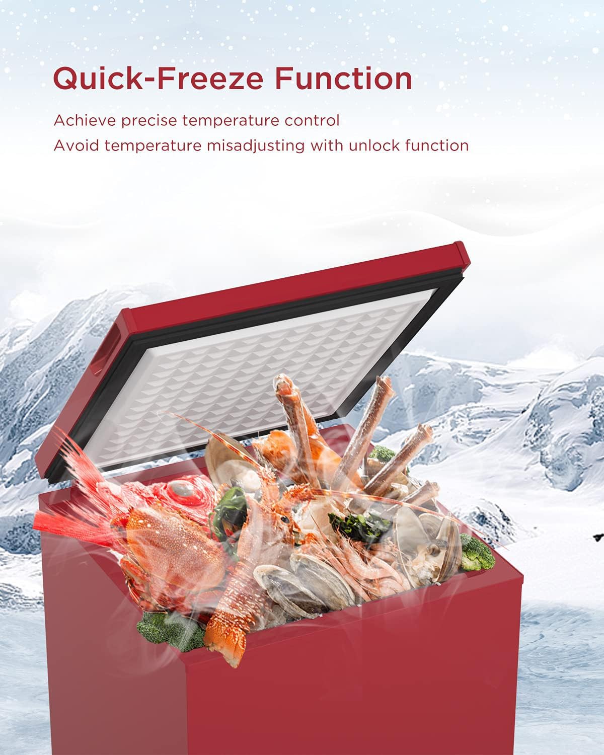 ADT Chest Freezer Free-Standing Top Door Freezers 6.8℉ To -4℉ (Red, 1.8 Cubic Feet) on Fridge.com - View 4