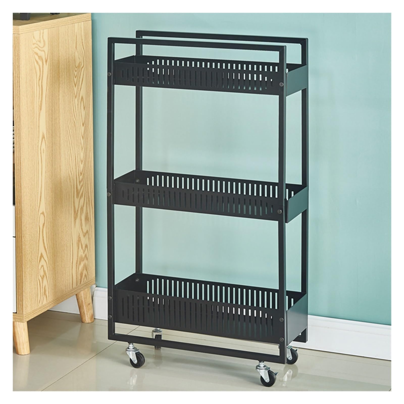 Carrello portaoggetti con rotelle Carrello portaoggetti con ripiani Scaffale con ruote con cestello in rete metallica, Carrello portaoggetti sottile Carrello multifunzione in metallo Organizzatore