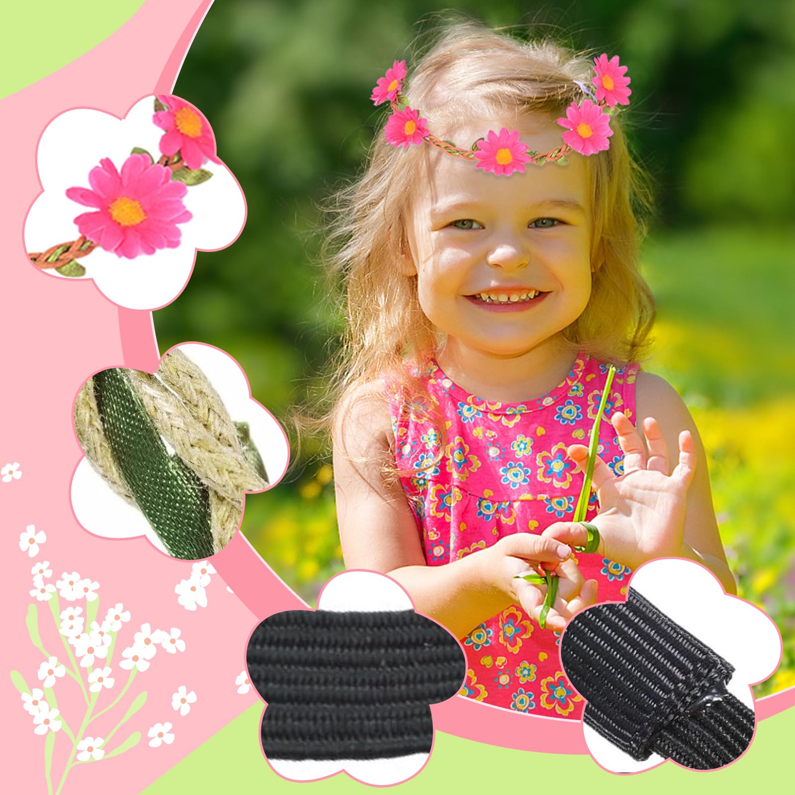 EDLMKM 12 Pcs FFlower Crown Headbands, FFlower Headbands for Women Daisy Flower Hair Band, Festival Hair Accessories - Image 3