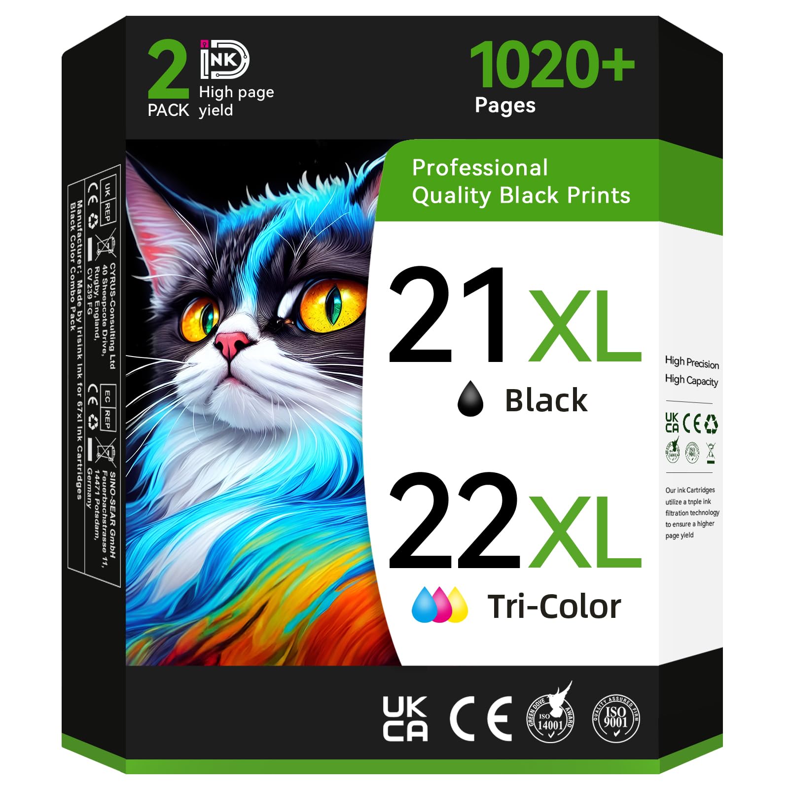 Tusz do drukarki 21 22 zamiennik do HP 21 i 22 wkłady atramentowe Combo Pack pasuje do HP OfficeJet 5610 4315 J3680 DeskJet F2210 F4180 F380 F300 F4140 D1455 3940 F335 PSC 1410 Drukarki (1 czarny, 1