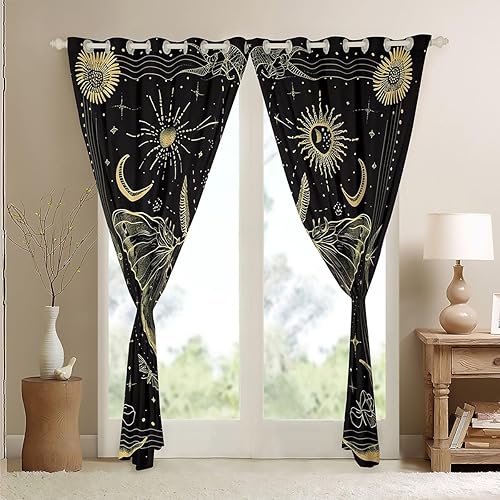Miniatura 4 de Cortinas opacas de polilla de la muerte para dormitorio, sala de estar, niños, sol y luna, para adolescentes, decoración de calavera, para oscurecer