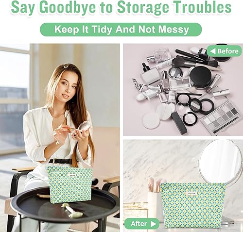 Miniatura 6 de izuzta Bolsa de maquillaje floral para cosméticos de flores, grande, bonita bolsa de maquillaje acolchada, amarillo (Floral Yellow)