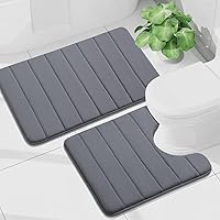 Vista 27 de Buganda Juego de 2 tapetes de baño de espuma viscoelástica y tapete para inodoro en forma de U, lavable a máquina, suave, antideslizante, Negro