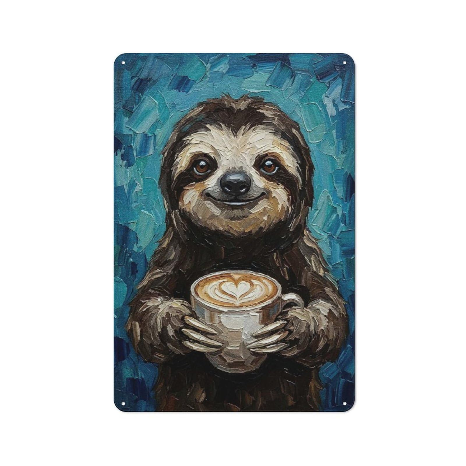 Shop Front Style Sloth with Coffee Painting Cafe Metal Sign 30x20cm, Bistro Wall Plaque for Tea Room, Shop Wall Or Breakfast Area