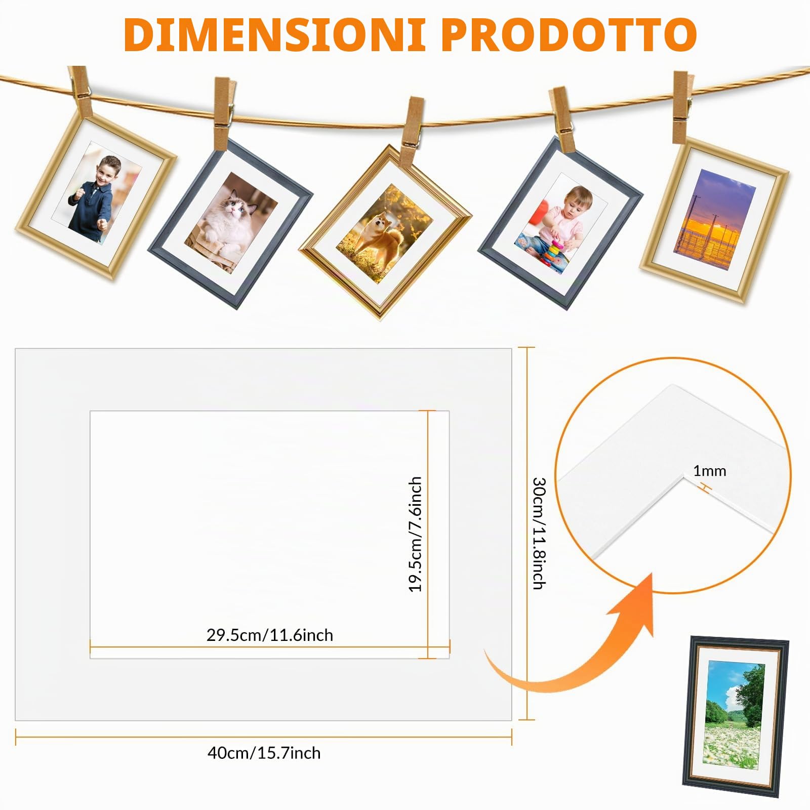HIMOMO 15 pezzi passepartout cartone bianco, 30 x 40 cm, dimensioni esterne per interni 29,5 x 19,5 cm, presentazione e protezione di immagini e foto per foto, cartoline