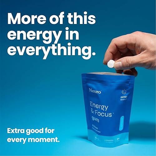 Miniatura 6 de Neuro Energy & Focus Gum Extra Strength - Goma de mascar de cafeína natural de 100 mg y suplemento energético nootrópico con L-teanina y vitaminas