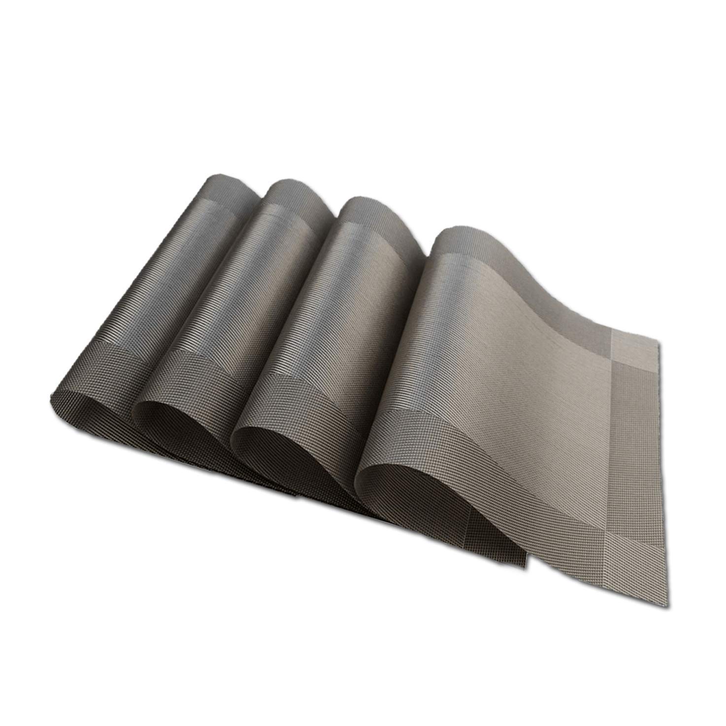 JC STORE Placemats Set of 4 | Non-Slip Heat-Resistant Kitchen Table mats | Washable and Easy to Clean Woven Vinyl Dining Table mats - Dark Grey