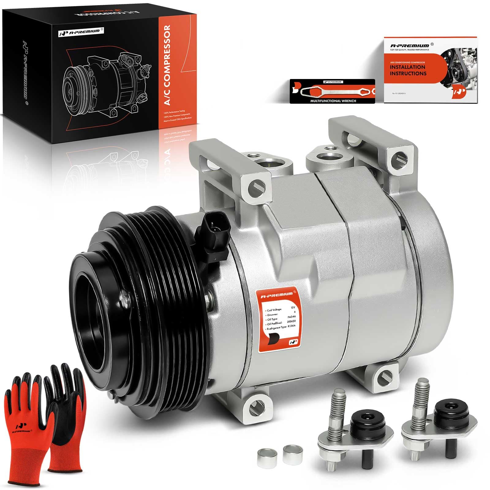 A-Premium Air Conditioner AC Compressor with Clutch Compatible with Jeep Grand Cherokee 2011-2016 & Dodge Charger 2011-2013, Durango 2011-2015, Challenger 2011-2014 & Chrysler 300 2011-2013, 3.0L 3.6L