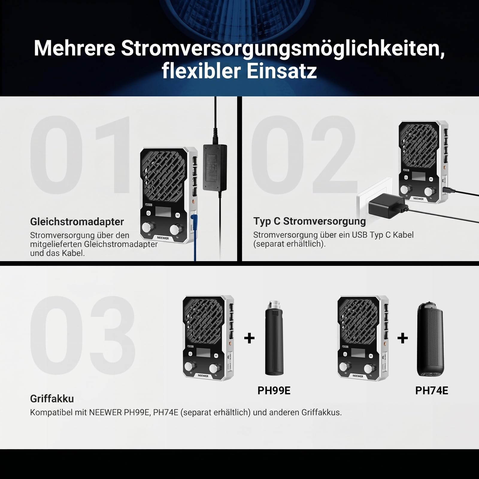 NEEWER 100W ultrakompaktes LED Videolicht mit App und Panel Steuerung, bi farbige COB Videoleuchte im Taschenformat mit konstanter Lichtleistung, 4 Dimmkurven, 2700K–6500K, CRI 96+, FS100B