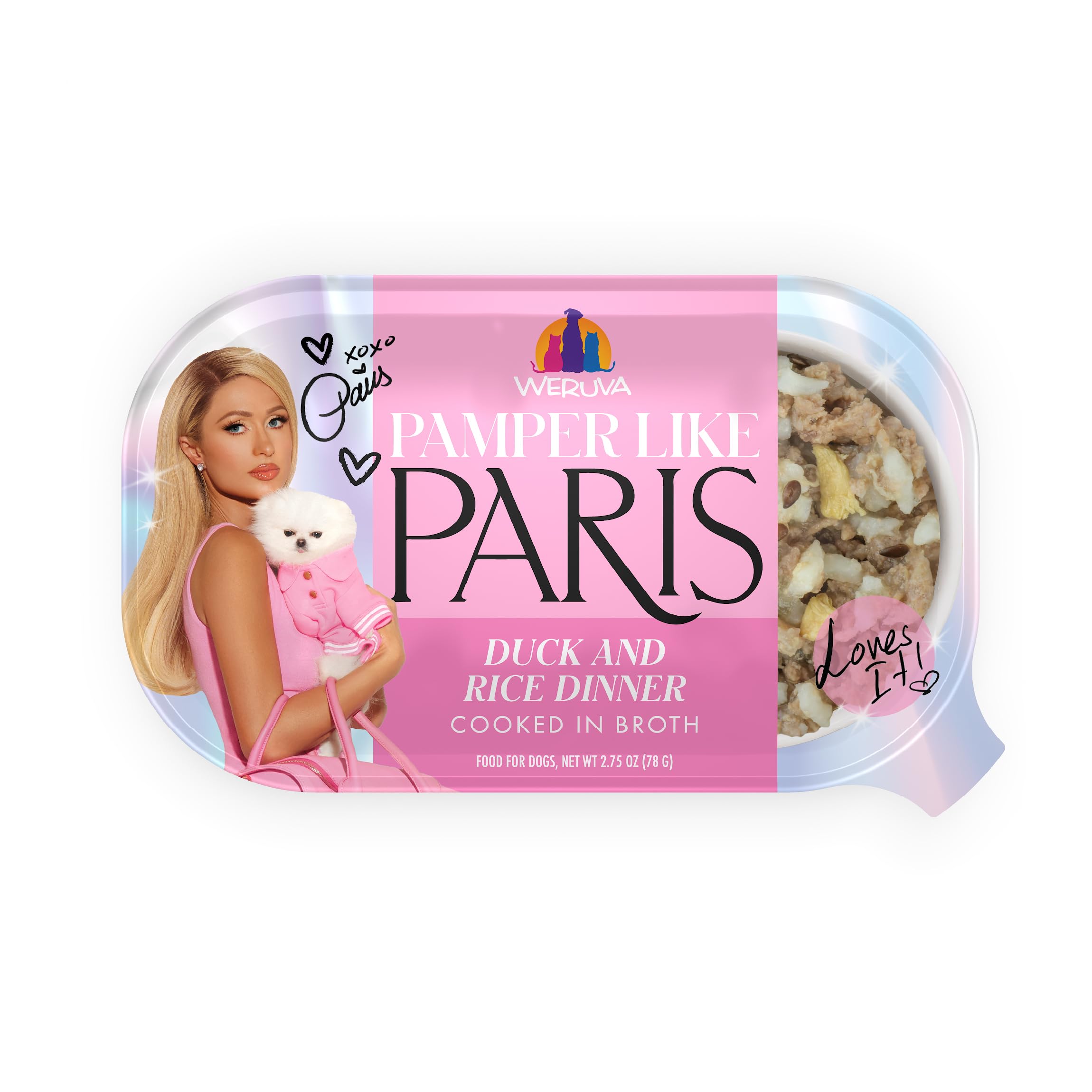Weruva Paris Hilton Pamper Like Paris Natural Wet Dog Food, Duck and Rice, 2.75oz Cup (Pack of 10)