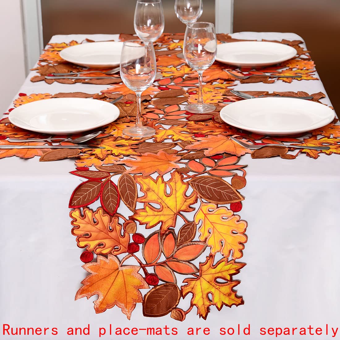 Simhomsen Embroidered Fall Leaves Table Runner for Thanksgiving Autumn Harvest Decorations (14 × 34 inches) - Image 3