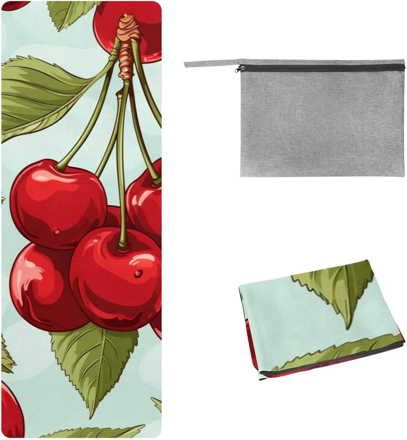 Yoga Towel, Cherry Pattern Non Slip Sweat Absorbent Hot Yoga Mat Towel for Hot Yoga, Pilates and Fitness - 72.8" x 26.8"