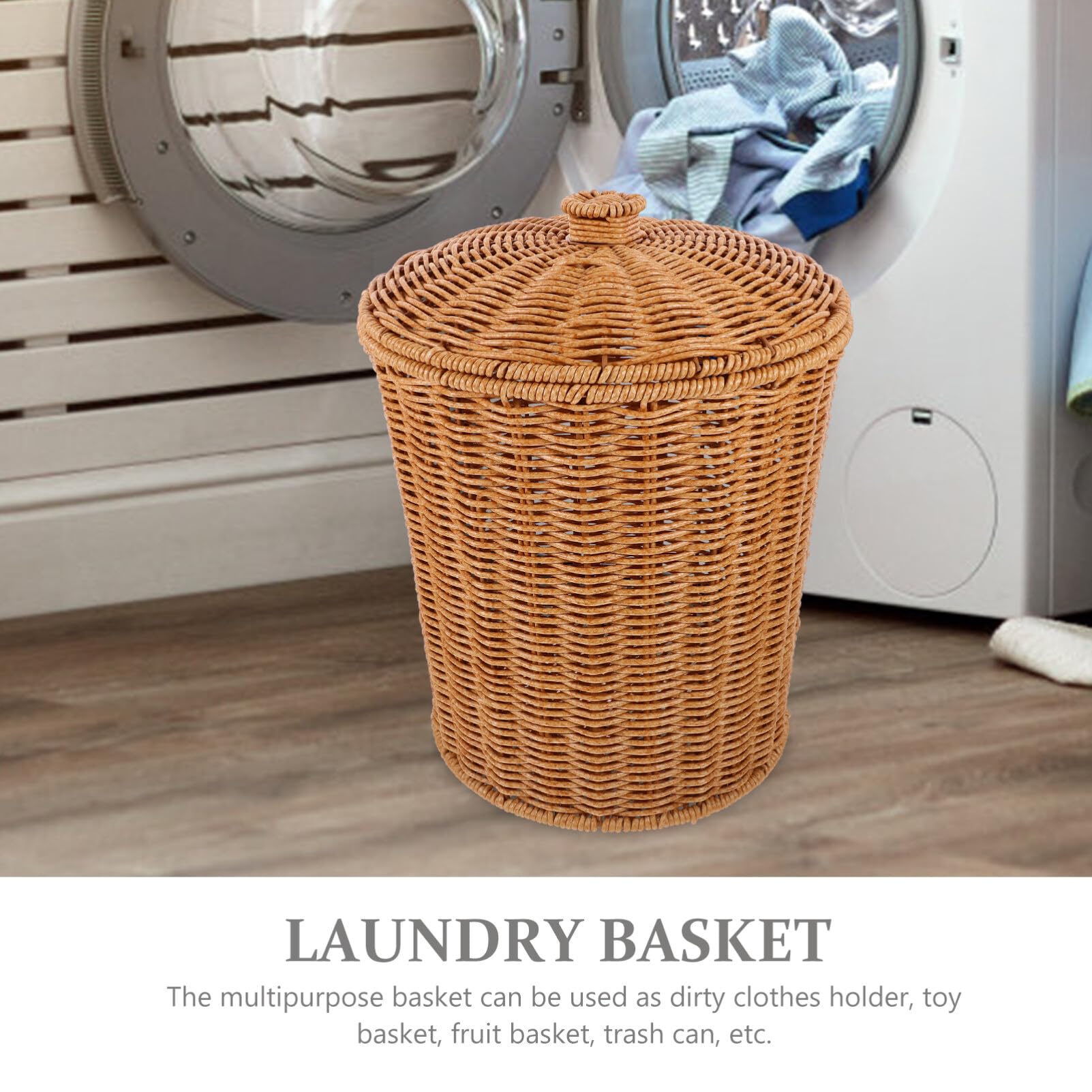 Cestino Per Rifiuti Bohémien In Rattan Con Coperchio, 2,6 Litri Per Bagno O Camera Da Letto - Design In Vimini 2 In 1 Con Apertura A Pressa - 3