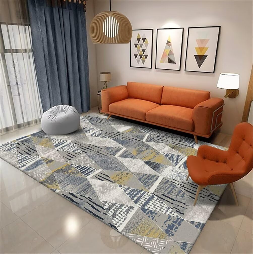 Tapis lavable machine gris 60x110cm au motif géométrique moderne