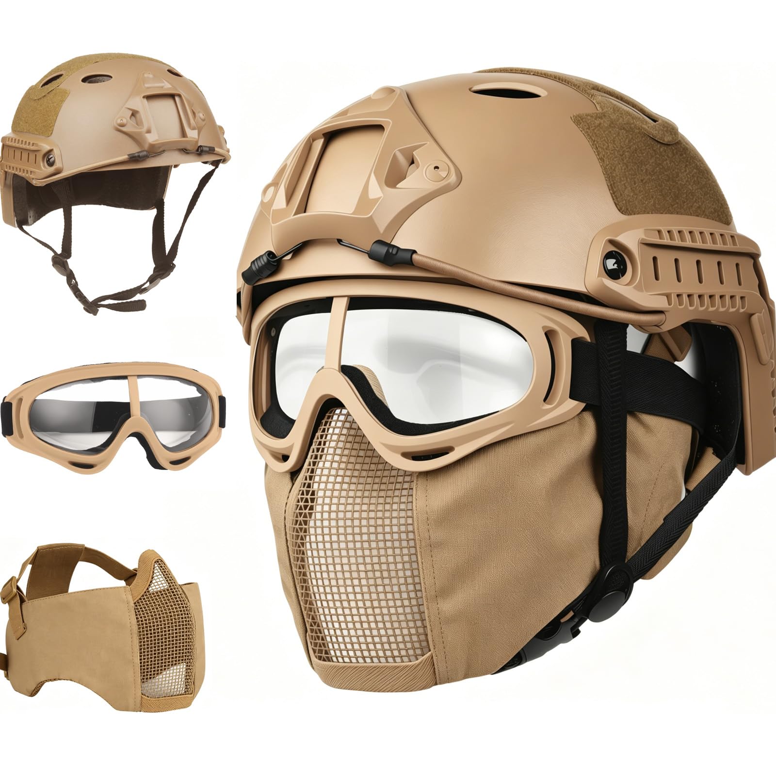 View 1 of ** major damage to both sides of visor earpiece **VPZenar Tactical Helmet,Airsoft Mesh Mask and Googles,Fast PJ Helmet Accessories for Mens Protective Gear