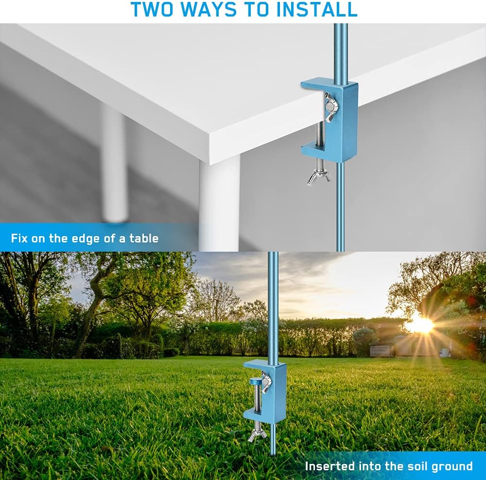 WIOR Camping Lantern Stand, 47 Inch Collapsible Aluminum Alloy Lamp Stand with Stake and Hook, Height Adjustable Lantern Pole Hanger for Outdoor Picnic, Fishing, Backpacking, Camping, BBQ - Navy Blue