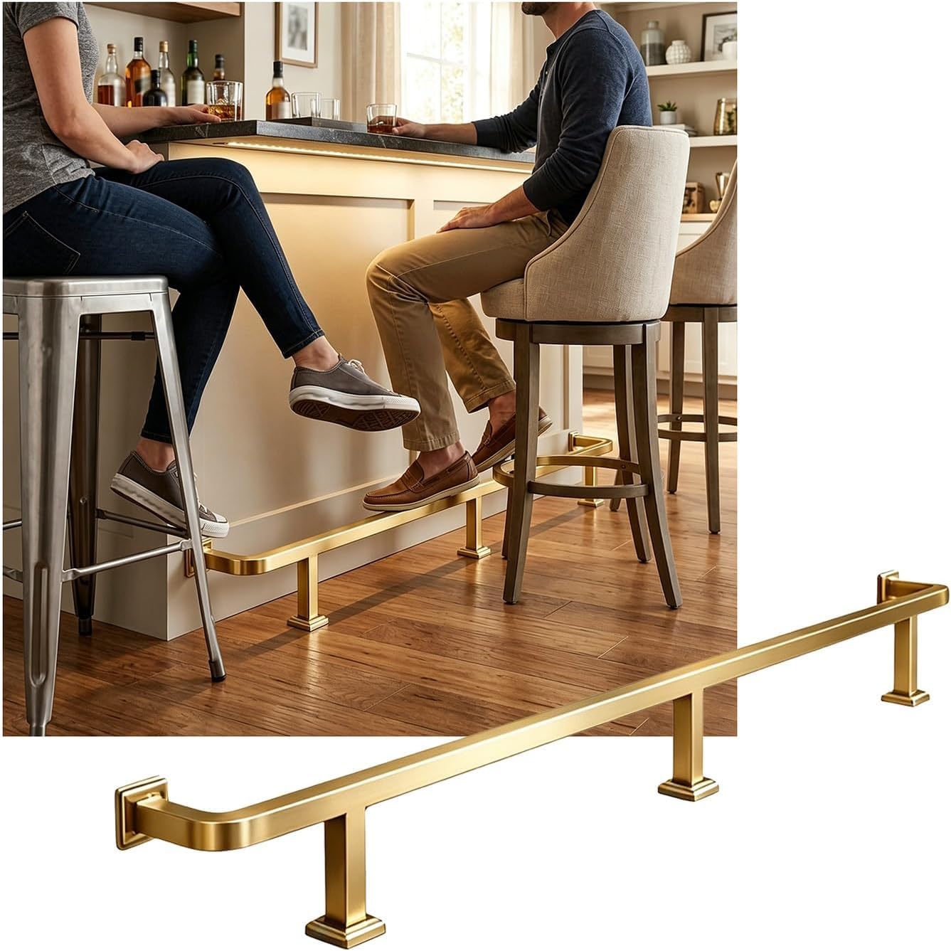 HGOuhK Bar Foot Rail Kit Bar Foot Rail Kit, Brushed Rest for Indoor & Outdoor Restaurant Kitchen Library Cafe Counter(Gold,3.5M/11.48FT)