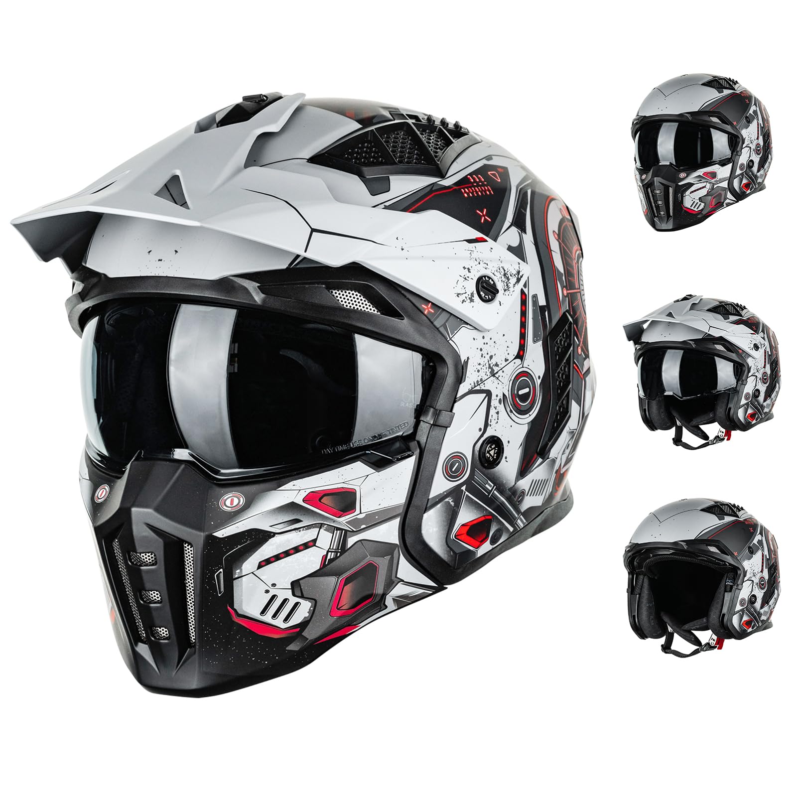 ILM Helm Motorrad Motocross Herren Damen Vintage Retro mit V