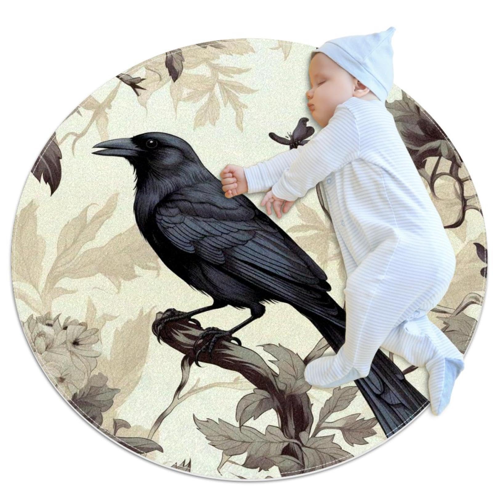 Tapis de canapé rond motif plume de paon antidérapant pour petits espaces