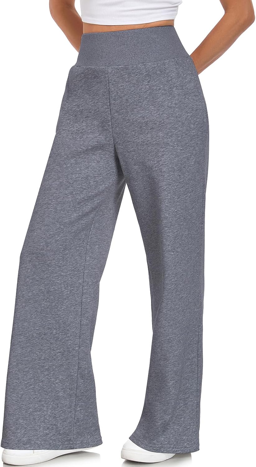 Women's Wide Leg Sweatpants Baggy Ribbed High Waist Straight Leg Casual Loose Fit Sweat Pants with Pockets - Image 7