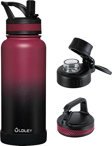Miniatura 34 de OLDLEY Botella de Agua Aislada de 32 oz con Pajilla, Vaso Frasco de Agua Deportiva de Acero Inoxidable con 3 Tapas (Pajilla, Boquilla y Tapa con