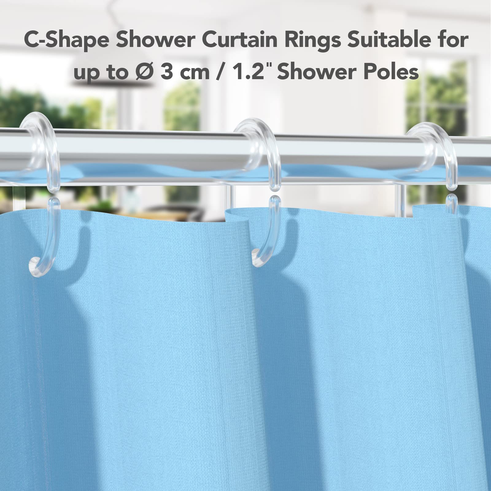 12 Anelli Per Tenda Doccia A Forma Di C - Nero, Scorrevole Per Asta - Foto 9