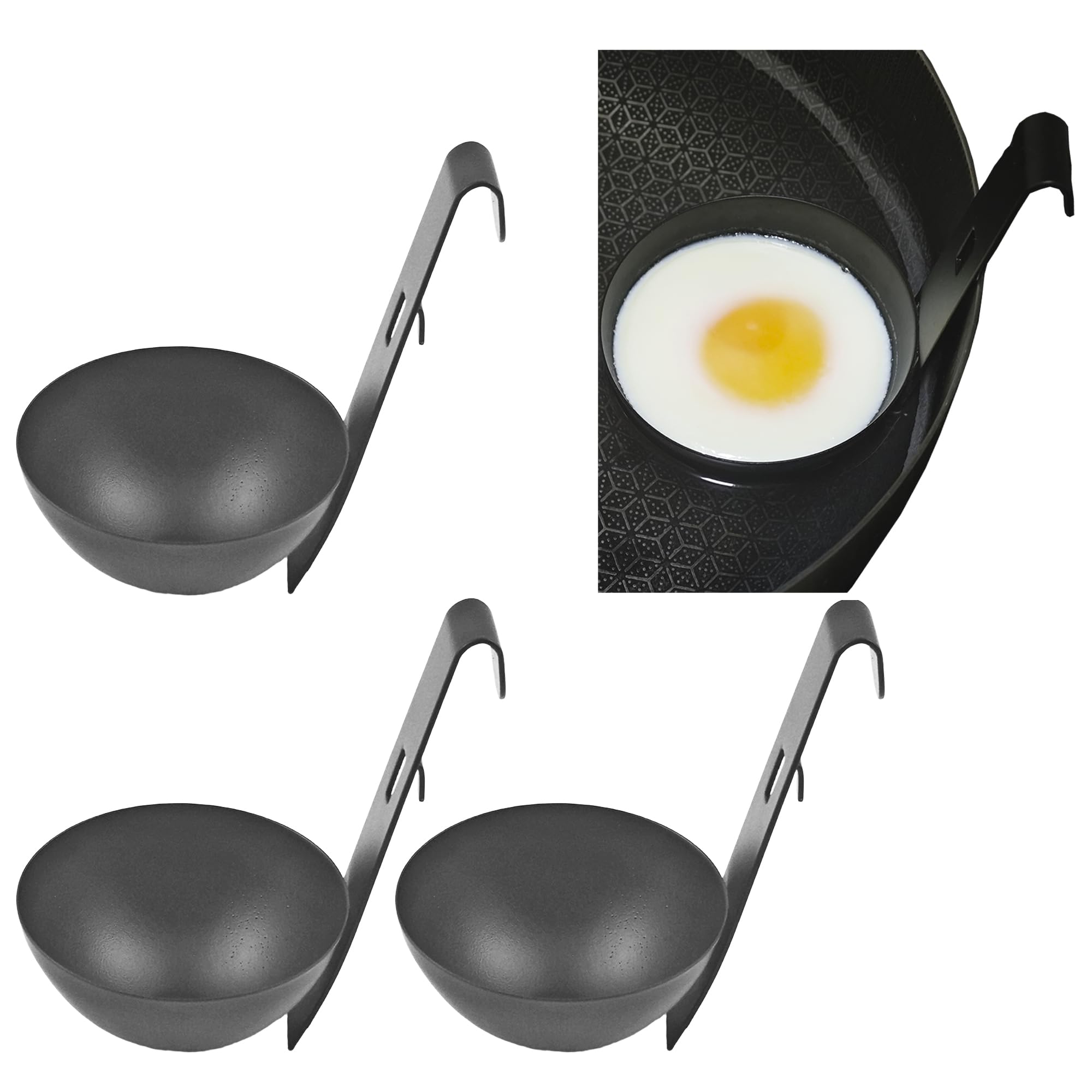 3pcs Egg Poacher -Food-Grade 430 Stainless Steel Poached Egg Cooker, Kitchen Egg Cooking Tool, Egg Cooker Can Hang on The Edge of Pot, Black