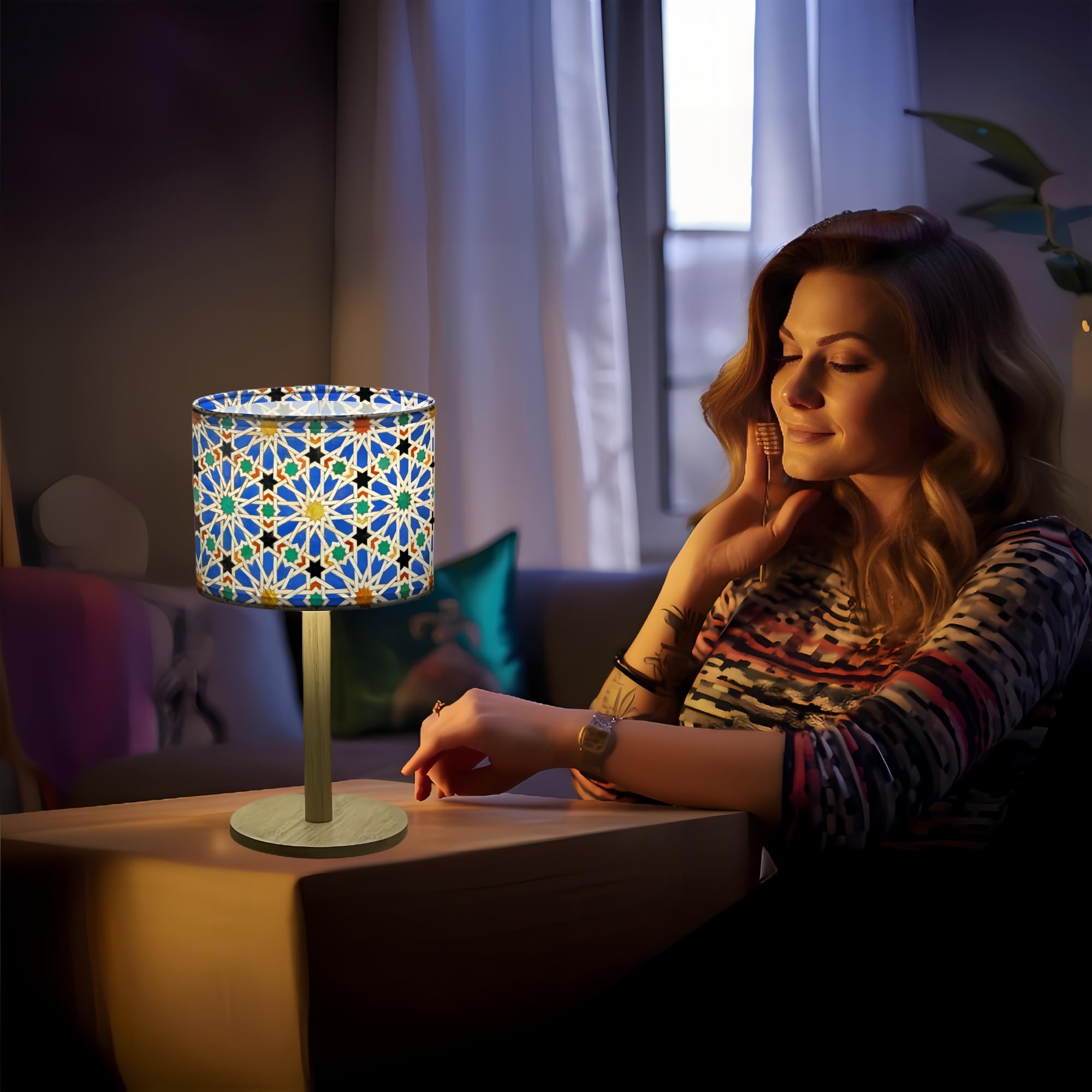 Bellaluma Lampada da comodino Lampada da comodino Candeeiro Mesa de Cabeceira Lampade da comodino Lampada da camera Lampada da tavolo (Alcazar Tile, 1 unità)